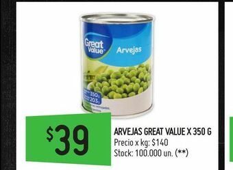 Changomas Arvejas great value x 350 g oferta