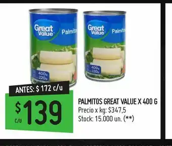 Changomas Palmitos great value x 400 g oferta