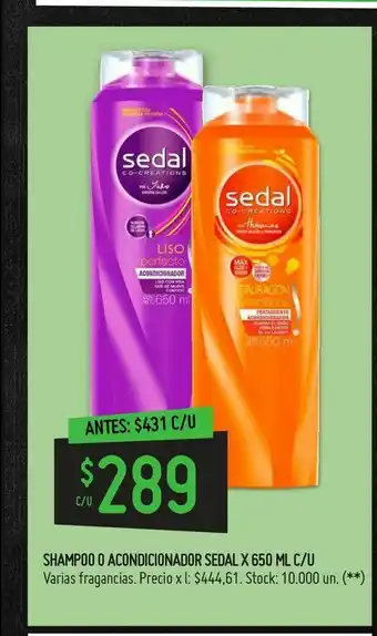 Changomas Shampoo o acondicionador sedal x 650 ml c/u oferta