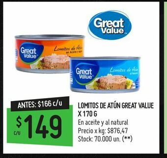 Changomas Lomitos de atún great value x 170 g oferta