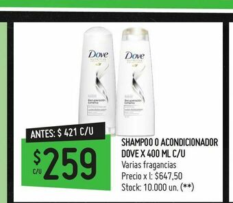 Changomas Shampoo o acondicionador dove x 400 ml c/u oferta
