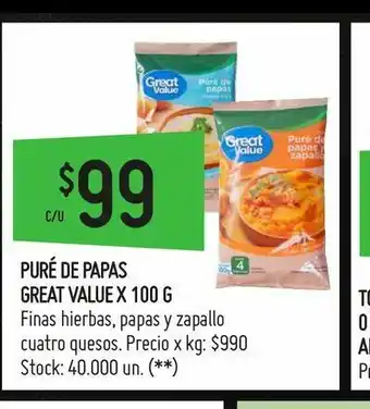 Changomas Puré de papas great value x 100 g oferta