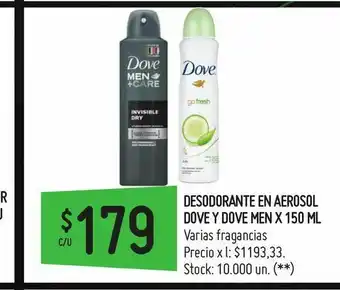 Changomas Desodorante en aerosol dove y dove men x 150 ml oferta