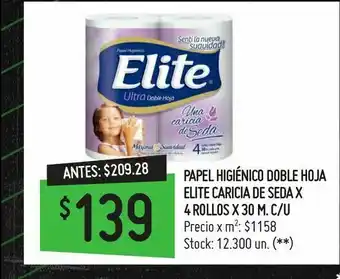 Changomas Papel higiénico doble hoja elite caricia de seda x 4 rollos x 30 m. c/u oferta