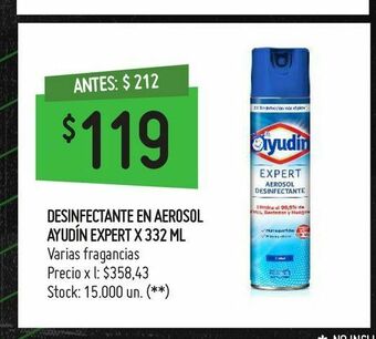 Changomas Desinfectante en aerosol ayudín expert x 332 ml oferta