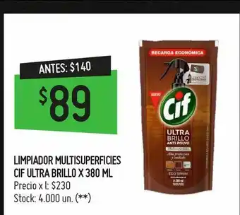 Changomas Limpiador multisuperficies cif ultra brillo x 380 ml oferta