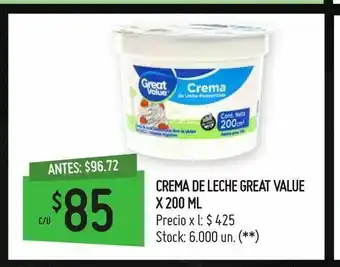 Changomas Crema de leche great value x 200 ml oferta