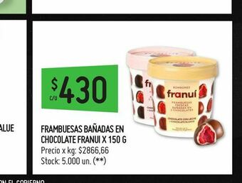 Changomas Frambuesas bañadas en chocolate franui x 150 g oferta