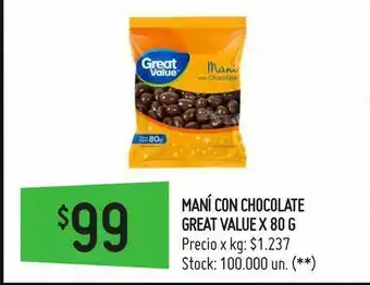 Changomas Maní con chocolate great value x 80 g oferta