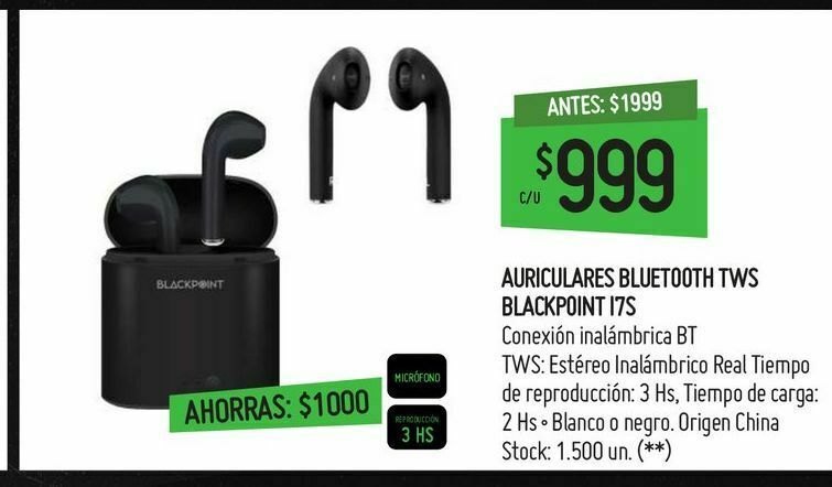 Auriculares bluetooth tws blackpoint i7s oferta en Changomas