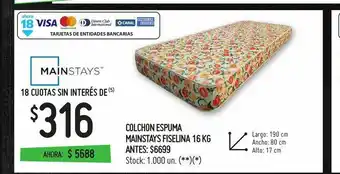 Changomas Colchon espuma mainstays fiselina 16 kg oferta