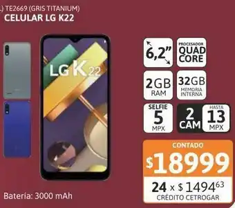 Samsung Cel lib lg k22+ 6,2" 3/64 gris titanium oferta