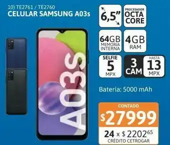 Samsung Cel lib sams a03s 4/64gb 13mp azul oferta