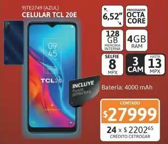 Cel lib tcl 20e 4/128gb 13mp azul cre so