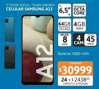 Samsung Cel lib sams a12 6,5" 4/64gb 45mp azul oferta