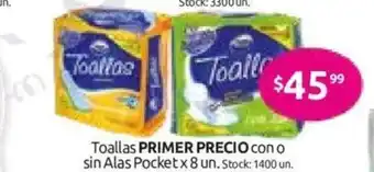 Cordiez Primer Precio con o sin Alas Pocket Toallas x 8un oferta