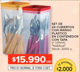 Carrefour Habitual set de 24 cubiertos con mango plástico en contenedor con tapa oferta