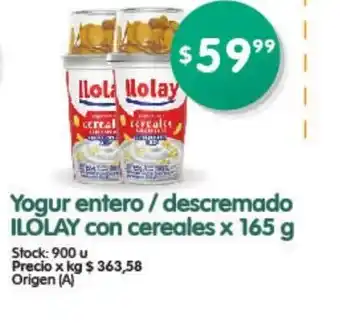 Supermercados Buenos Días Ilolay entero/descremado con cereales x 165g oferta