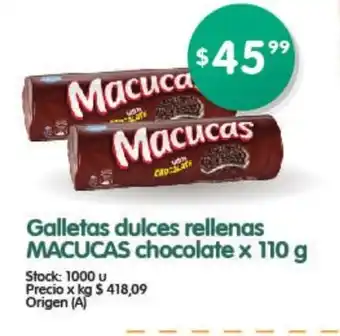 Supermercados Buenos Días Macucas Galletas dulces rellenas chocolate x 110g oferta
