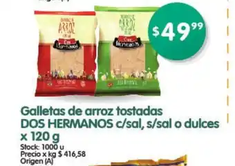 Dos Hermanos Galletas de arroz tostadas c/sal x 120g