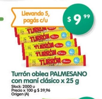 Supermercados Buenos Días Palmesano Turrön oblea con mani cläsico x 25g oferta
