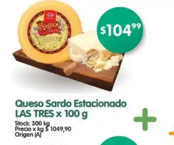 Supermercados Buenos Días Las Tres Queso Sardo Estacionado x 100g oferta