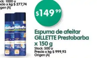 Supermercados Buenos Días Gillette Espuma de afeitar Prestobarba x 150g oferta