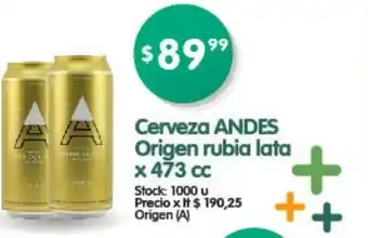 Andes Cerveza Origen rubia lata x 473cc