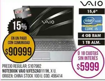 Coto Notebook Vaio VJFE52AO 111H oferta