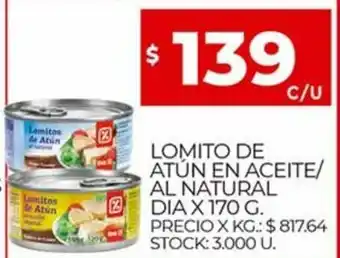 Supermercados DIA Lomito De Atún En Aceite/Al Natural Dia x 170g oferta