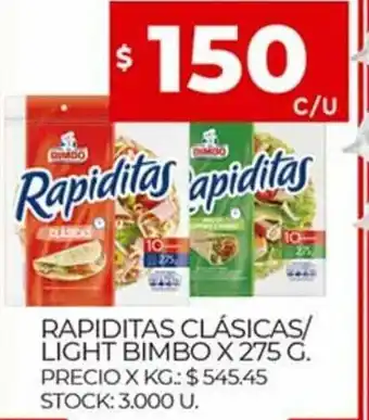 Supermercados DIA Rapiditas Clásicas/Light Bimbo x 275g oferta