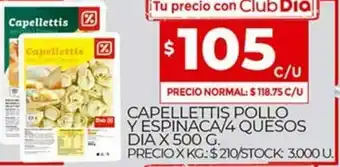 Supermercados DIA Capelletis Pollo Y Espinaca Dia x 500g oferta