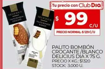 Supermercados DIA Palito Bombon Crocante/Blanco Delicius Dia x 75g oferta