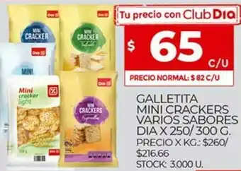 Supermercados DIA Galletita Mini Crackers Varios Sabores Dia x 250g oferta