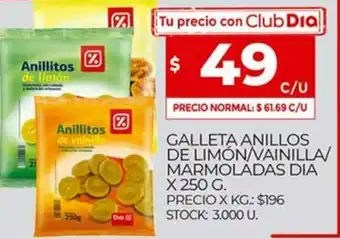 Supermercados DIA Galleta Anillos De Limon/Vainilla/Marmoladas Dia x 250g oferta