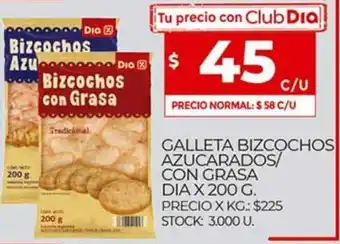 Supermercados DIA Galleta Bizcochos Azucarados/Con Grasa Dia x 200g oferta