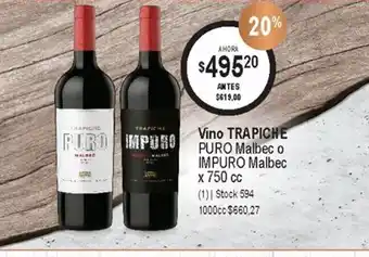 Atomo Conviene Trapiche Puro Malbec o Impuro Malbec Vino x 750cc oferta