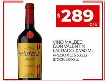 Supermercados DIA Don Valentin Lacrado Vino Malbec x 750ml oferta