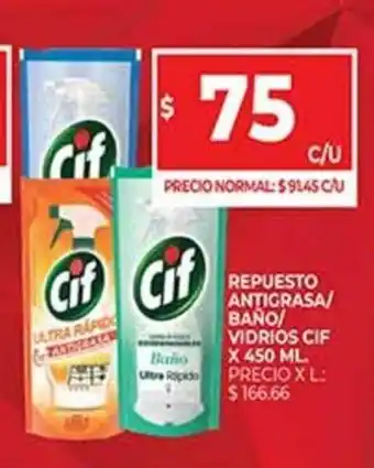 Supermercados DIA Cif Repuesto Antigrasa/Baño/Vidrios x 450ml oferta