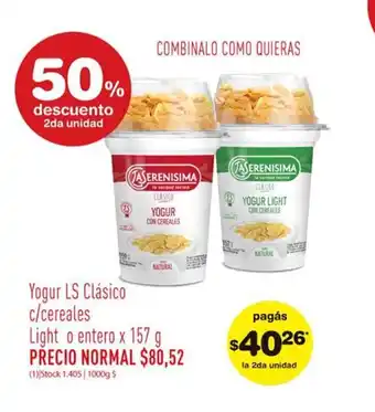 Atomo Conviene La Serenisima Yogur Clásico c/cereales Light o entero x 157g oferta