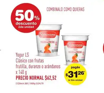 Atomo Conviene La Serenisima Yogur Clásico con frutas frutilla, durazno o arándanos x 140g oferta