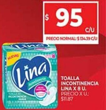 Supermercados DIA Toalla Incontinencia Lina x 8 U oferta