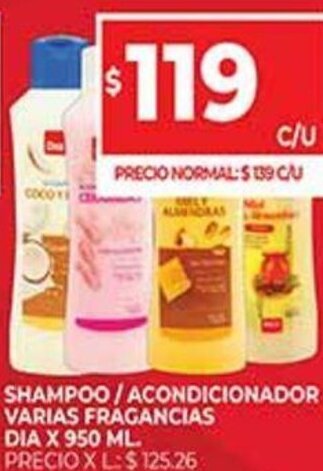 Supermercados DIA Shampoo/Acondicionador Varias Fragancias Dia x 950 ml. oferta