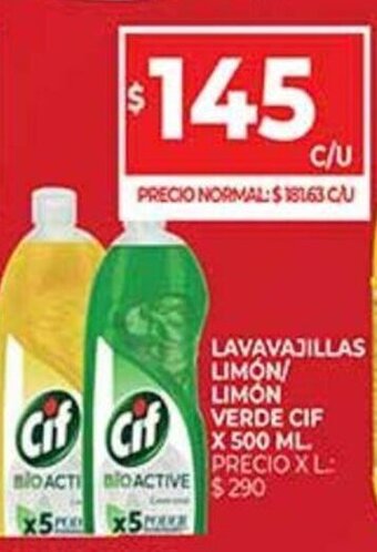 Supermercados DIA Lavavajillas Limón/Limón Verde Cif x 500 ml oferta