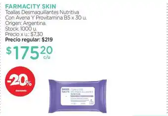 Farmacity Farmacity Skin Toallas Desmaquillantes Nutritiva Con Avena Y Provitamina B5 x 30u oferta