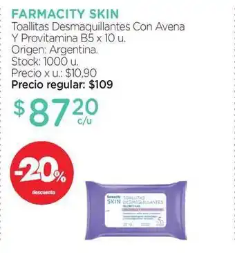 Farmacity Farmacity Skin Toallitas Desmaquillantes Con Avena Y Provitamina B5 x 10u oferta