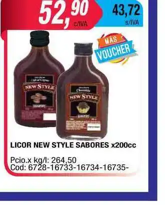Maxiconsumo New Style Sabores Licor x200cc oferta