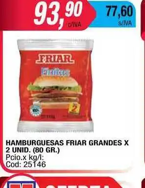 Maxiconsumo Friar Hamburguesas Grandes x 2 unid. (80gr) oferta