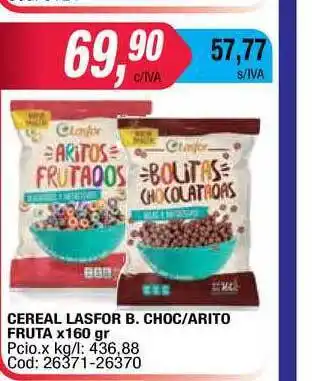 Maxiconsumo Lasfor Cereal Bolitas Chocolatadas/Aritos Frutados x 160gr oferta