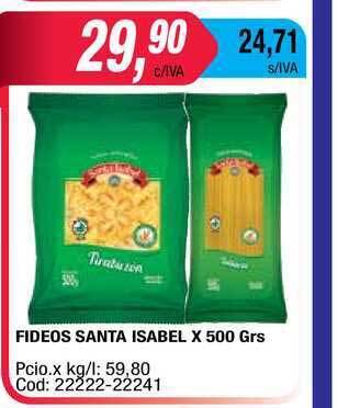 Maxiconsumo Santa Isabel Fideos x 500grs oferta